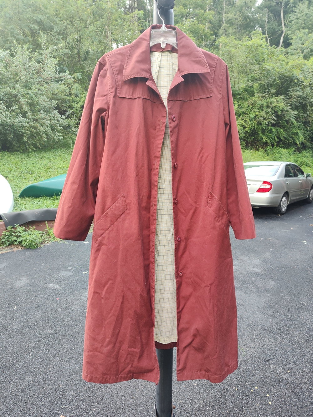 Women's Long Brick Red London Fog Trench Coat With Removable Fluffy Lining